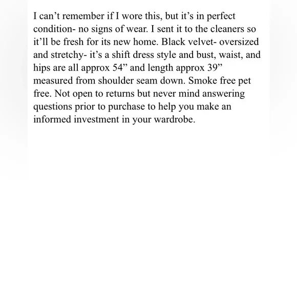 XL 1X Eileen Fisher Black Velvet Dress 55” bust x 39” long - Picture 5 of 5